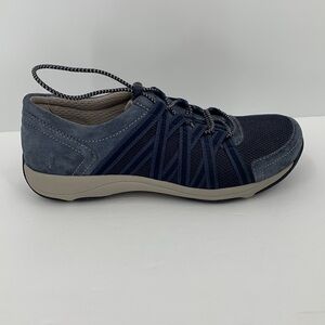 Dansko Honor Blue suede mesh sneakers shoe women toggle elastic laces 37 6 6.5
